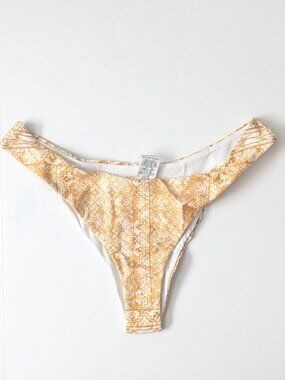 Roxy Beach Clasics High Leg Bikini Bottom Gold White Womens XL